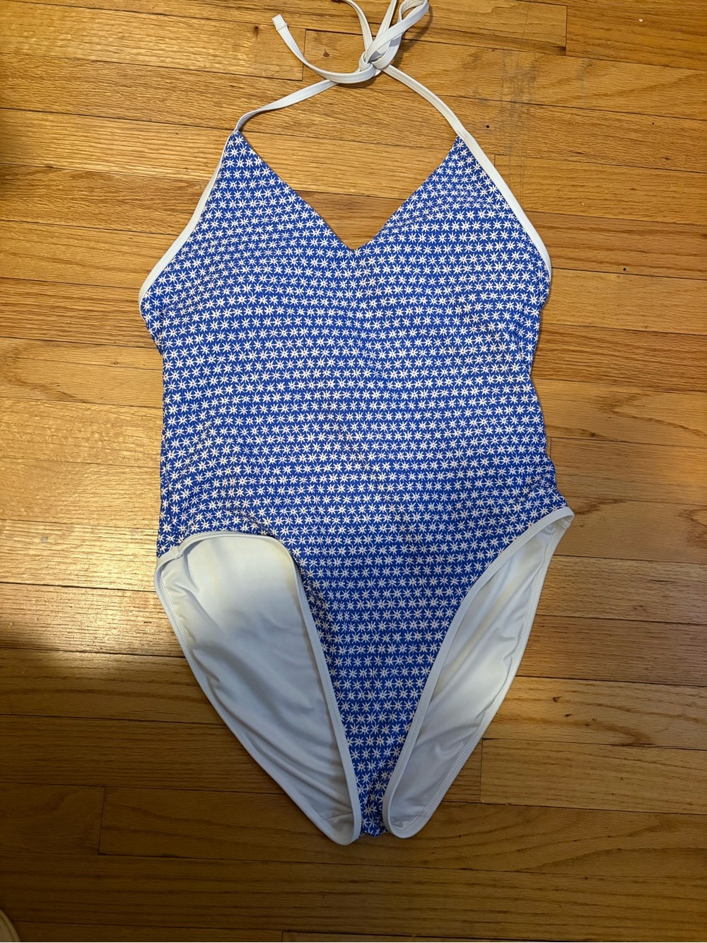 Old Navy Blue and White Patterned Halter One-Piece Swimsuit